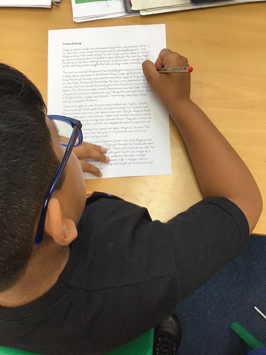 Year 4 have been working in pairs to analyse a piece of text. They have used the contextual clues to work out the meaning of new words and have discussed what is happening in the text.#year4