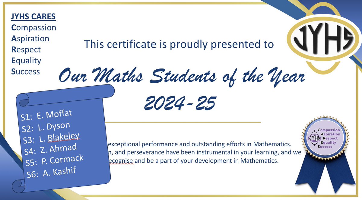 Wow - what a year!  The competition was tough but today we announced our  <a href="/JamesYoungHS/">JYHS</a> Maths Students of the Year for 2024/25!  Well done everyone - you really showed how to put our #jyhscares values into action.  You are amazing! <a href="/LoveWestLothian/">West Lothian Council</a>