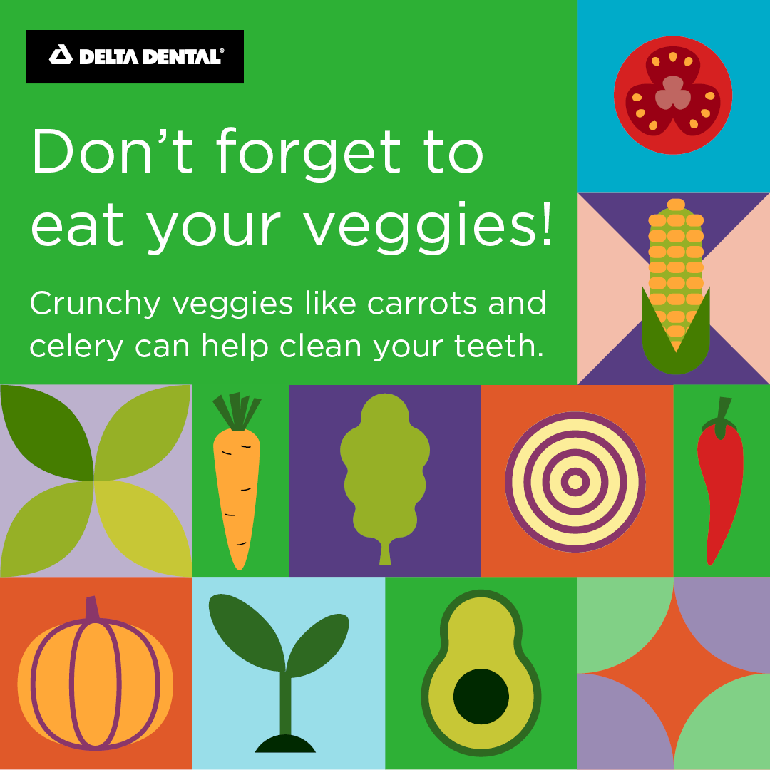 It's National Eat Your Vegetables Day! 

Raw, crunchy fruits and vegetables like apples, carrots, and celery can help clean teeth, stimulate saliva production, and neutralize harmful acids, protecting against decay. What's your favorite veggie? 🥕
