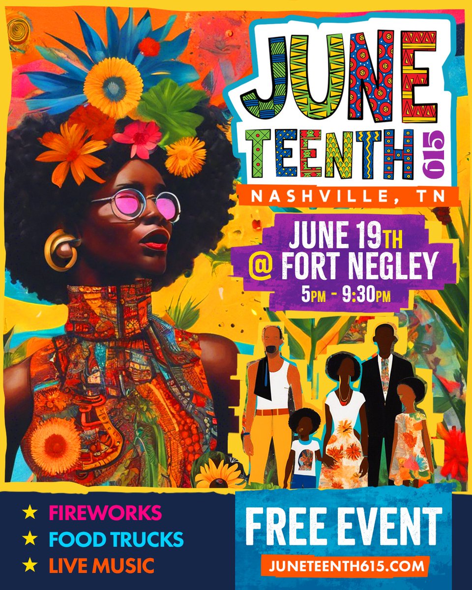 Metro Parks (@metroparksnash) on Twitter photo It's almost time for <a href="/juneteenth615/">juneteenth615</a>! Join us this Thursday, June 19th at <a href="/FortNegley/">Fort Negley Park, a UNESCO Site of Memory</a>.
For more information visit - juneteenth615.com It's almost time for <a href="/juneteenth615/">juneteenth615</a>! Join us this Thursday, June 19th at <a href="/FortNegley/">Fort Negley Park, a UNESCO Site of Memory</a>.
For more information visit - juneteenth615.com