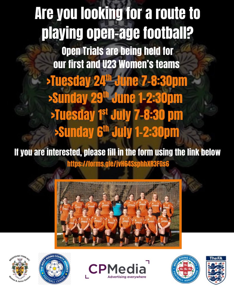 Our new Firsts &amp; U23s Head Coaches Emma Dobson and Rich Walker are looking for players to strengthen their squads ahead of a new era for Brighouse Town Women

If you are interested, please fill in the form below ⬇️

forms.gle/jvH64SsphhXR3F…