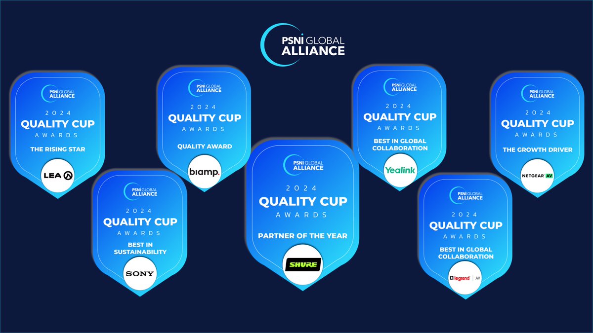 PSNI Global Alliance (@psni_av) on Twitter photo The 2025 PSNI Quality Cup Awards were announced at #InfoComm25!
Big congrats to all our winners for raising the bar in AV excellence.
👏 <a href="/shure/">Shure</a>
👏 <a href="/LeaProfessional/">LEA Professional</a>
👏 <a href="/Biamp/">Biamp</a>
👏 <a href="/YealinkNews/">Yealink Official</a> & @LegrandAVAV
👏 <a href="/Sony/">Sony</a>
👏 <a href="/NETGEAR/">NETGEAR</a> AV
Read More: hubs.li/Q03sqbJK0 The 2025 PSNI Quality Cup Awards were announced at #InfoComm25!
Big congrats to all our winners for raising the bar in AV excellence.
👏 <a href="/shure/">Shure</a>
👏 <a href="/LeaProfessional/">LEA Professional</a>
👏 <a href="/Biamp/">Biamp</a>
👏 <a href="/YealinkNews/">Yealink Official</a> & @LegrandAVAV
👏 <a href="/Sony/">Sony</a>
👏 <a href="/NETGEAR/">NETGEAR</a> AV
Read More: hubs.li/Q03sqbJK0