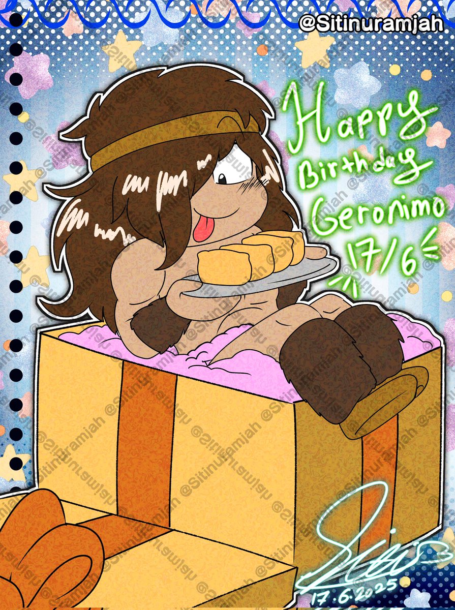 Sitinuramjah's tweet image. [キン肉マン] #キン肉マン #kinnikuman #geronimo #ジェロニモ生誕祭2025 #fanart 
お誕生日おめでとうございますジェロニモ/Happy Birthday to Geronimo :3 🧁🍰🎂🎉🎊serving with Inari sushi :3