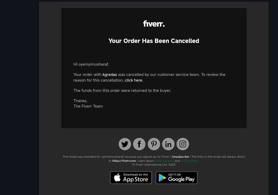 oyeniyiMusharaf's tweet image. @fiverr @FiverrSupport 

Hey @FiverrSupport, my order got canceled and my account disabled without any clear reason. Can someone please explain what’s going on? Really need help to sort this out. #FiverrHelp
fiverr.com/oyeniyimusharaf