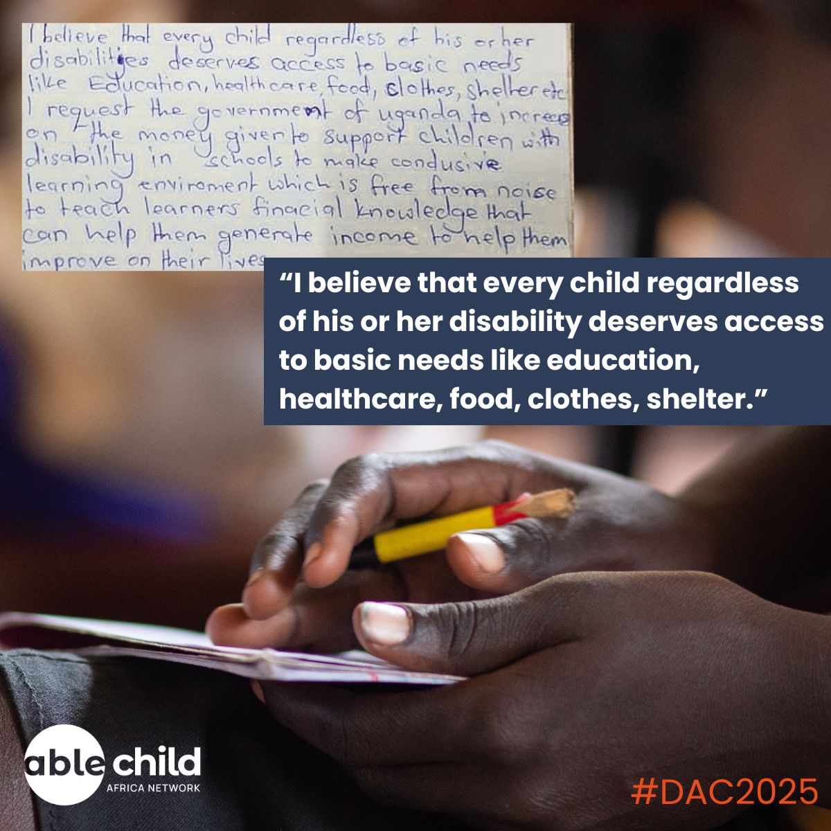 Uganda Society for Disabled Children (USDC) (@usdc3) on Twitter photo <a href="/usdc3/">Uganda Society for Disabled Children (USDC)</a> and the Able Child Africa Network are raising the voices of children who are asking for real change.
#DAC2025 #InternationalDayOfTheAfricanChild2025 #Disability #Inclusion #CollectiveReponsibility #AbleChildAfricaNetwork #WeAreAllAble #LeaveNoOneBehind <a href="/usdc3/">Uganda Society for Disabled Children (USDC)</a> and the Able Child Africa Network are raising the voices of children who are asking for real change.
#DAC2025 #InternationalDayOfTheAfricanChild2025 #Disability #Inclusion #CollectiveReponsibility #AbleChildAfricaNetwork #WeAreAllAble #LeaveNoOneBehind