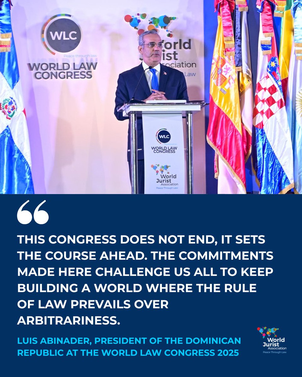 At the close of #WorldLawCongress 2025, President Luis Abinader reminded us that every commitment is a call to action: defend the Rule of Law, build stronger institutions, and push for justice worldwide.

The future depends on what we do next.