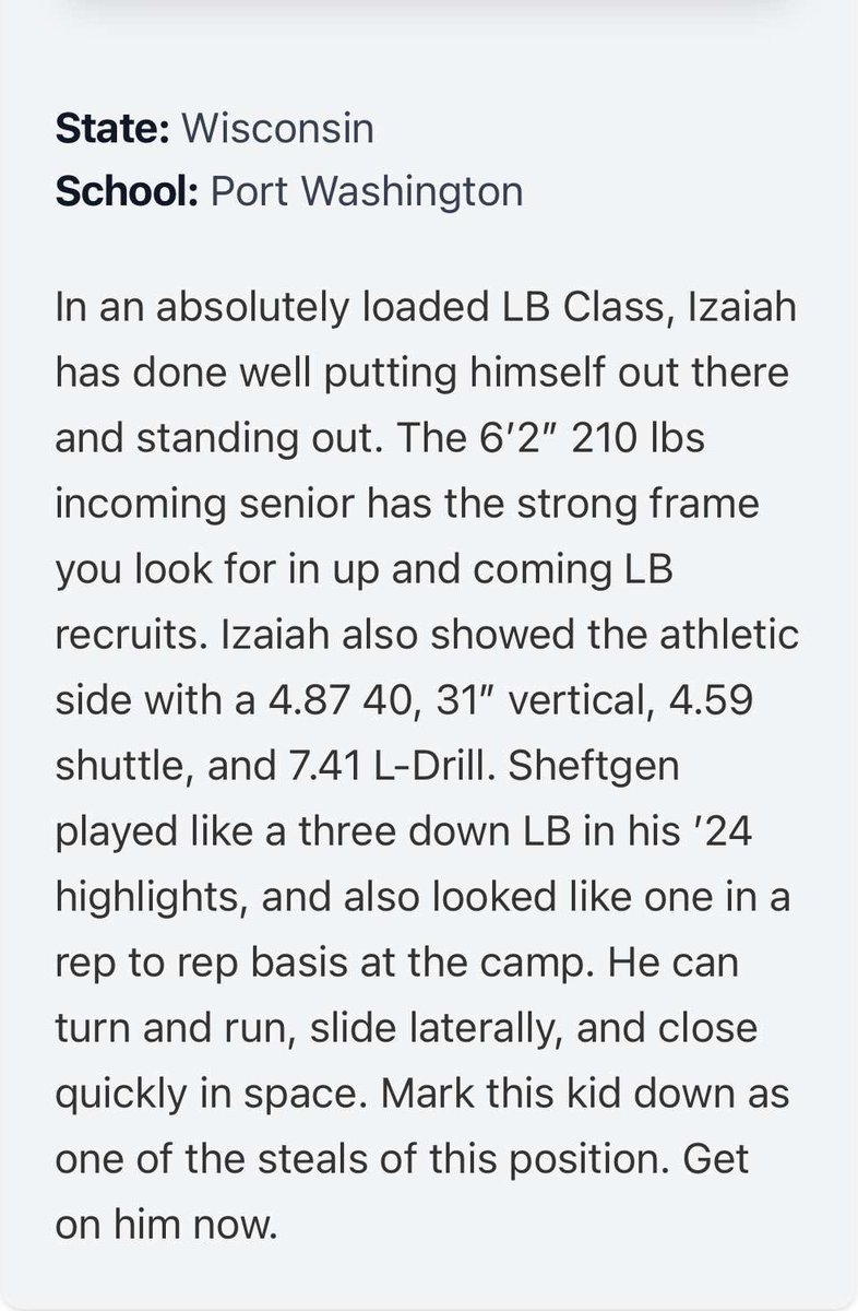 Izaiah Scheftgen (@scheftgenizaiah) on Twitter photo Thank you <a href="/MJ_NFLDraft/">Mark Johnson</a> for the write up!
<a href="/GoPiratesFB/">Port Washington Football</a> <a href="/PrepRedzoneWI/">Prep Redzone Wisconsin</a> Thank you <a href="/MJ_NFLDraft/">Mark Johnson</a> for the write up!
<a href="/GoPiratesFB/">Port Washington Football</a> <a href="/PrepRedzoneWI/">Prep Redzone Wisconsin</a>