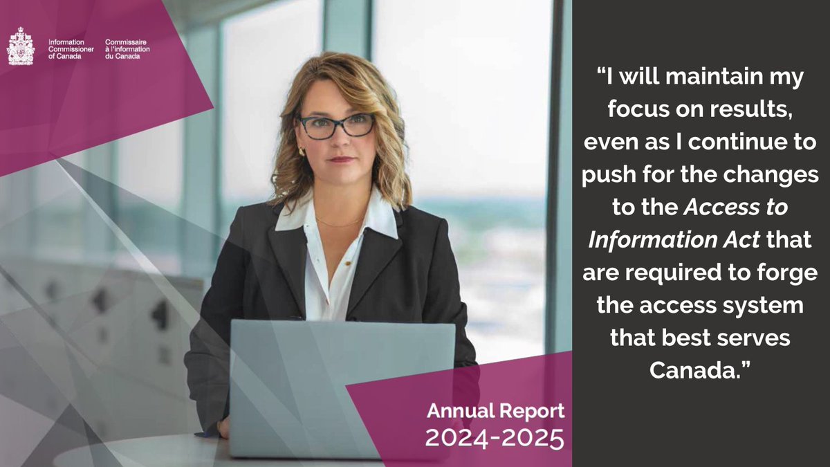 Commissioner Maynard has tabled her 2024–2025 Annual Report in Parliament today, reinforcing her commitment to strengthening access to information. Read it here: oic-ci.gc.ca/en/resources/r… #cdnfoi #canpoli #ATIP