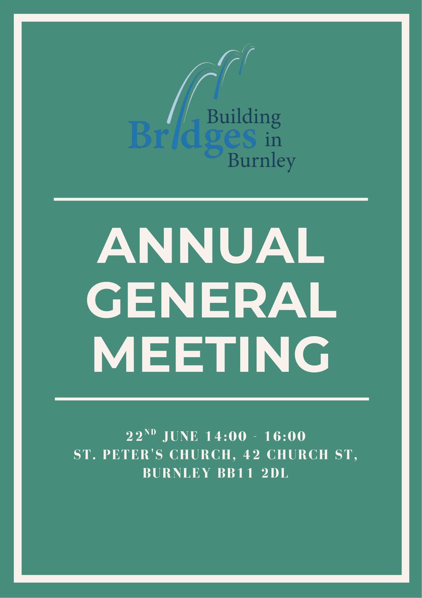 B_B_Burnley's tweet image. Join us for our Annual General Meeting!
📍 St. Peter's Church, 42 Church St, Burnley BB11 2DL
🕐 2pm - 4pm
🤝 All welcome
Come along to hear about BBB's achievements this year and our exciting plans ahead.
#BuildingBridgesBurnley #InterfaithCommunity #Burnley #AllWelcome