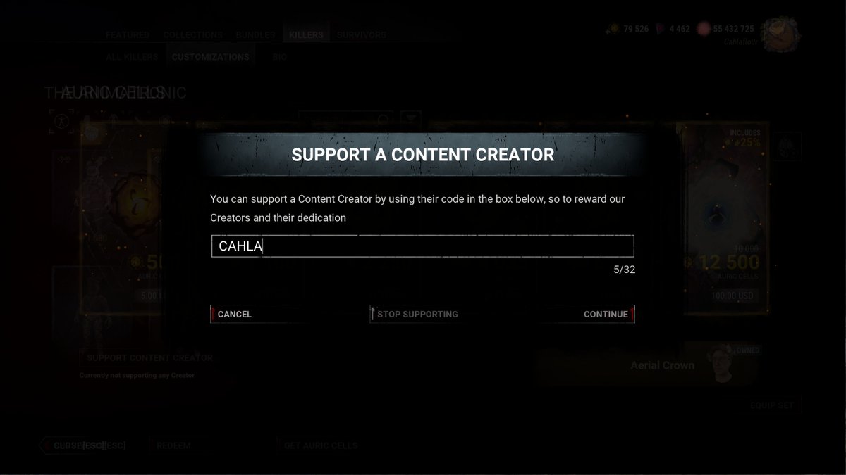 Dead by Daylight is launching Support a Creator today!! Make sure when you buy auric cells for the new chapter/skins you use code CAHLA to support me!

#DBDPartner #FNAF #DBD
