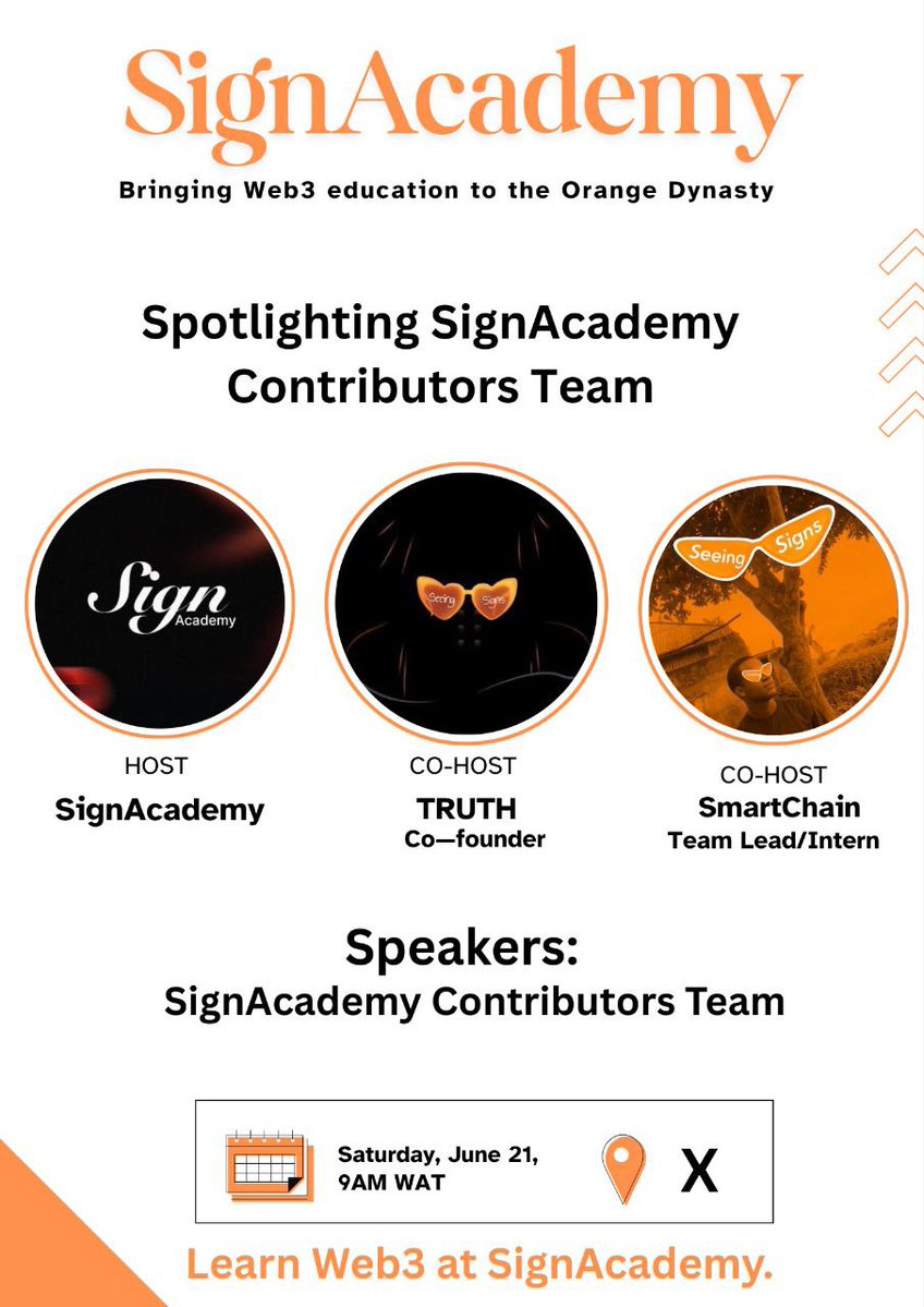 It is with great honour that we invite all X users (you're seeing signs or not). Allow <a href="/SignAcademyHQ/">SignAcademy</a> sign you up on Web3 and every knowledge you must possess on this life-changing journey shall be made available to you. All that is required from you is to show up.
DoveofSign🕊️🧡