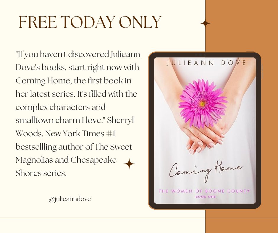 Today Only Download the small-town romance story, Coming Home by Julieann Dove for FREE! 
amzn.to/407ws8t