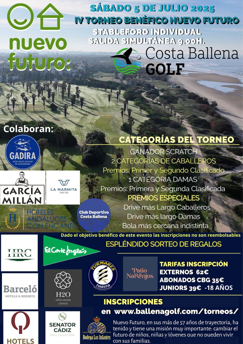 ABIERTAS LAS INSCRIPCIONES AL IV TORNEO BENÉFICO NUEVO FUTURO DESDE LAS 00.00 HORAS DEL 18 DE JUNIO DE 2025 EN EL SIGUENTE LINK, QUE INCLUYE TODA LA IFORMACIÓN (PLAZAS LIMITADAS): golfdirecto.com/micro/game/685…
