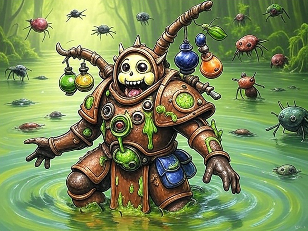 flatulatingflap's tweet image. Grok made my biologus putrifier on vacation. #WarhammerCommunity #biologusputrifier #40KSunshineProgress