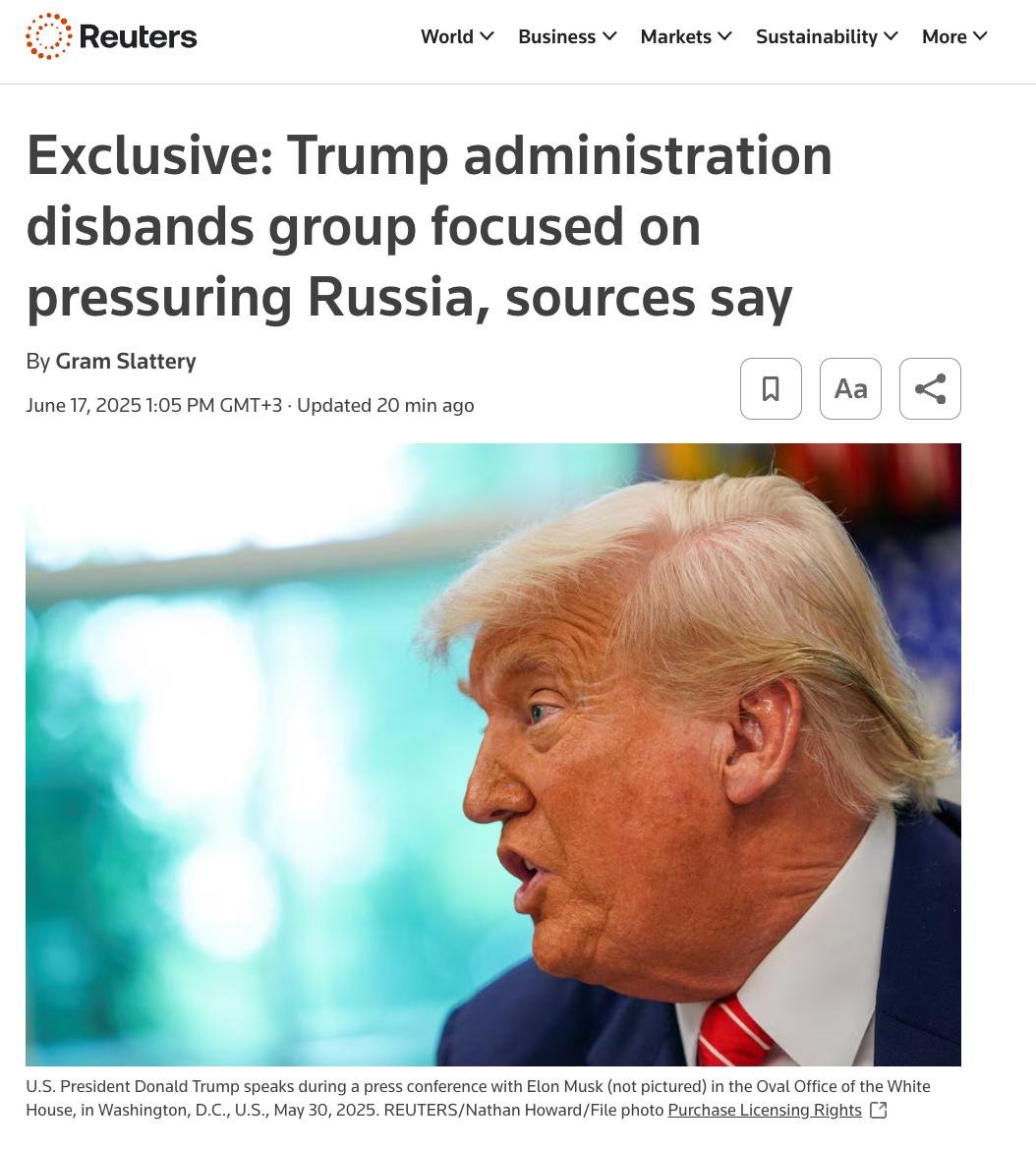 I giornalisti chiedevano a "TRUMP" quale sarebbe stata la risposta americana al barbarico attacco russo contro i civili ucraini di questa notte. 

La "risposta" sembra essere arrivata: l'amico americano del sanguinario dittatore russo Putin ha liquidato un gruppo che si occupava