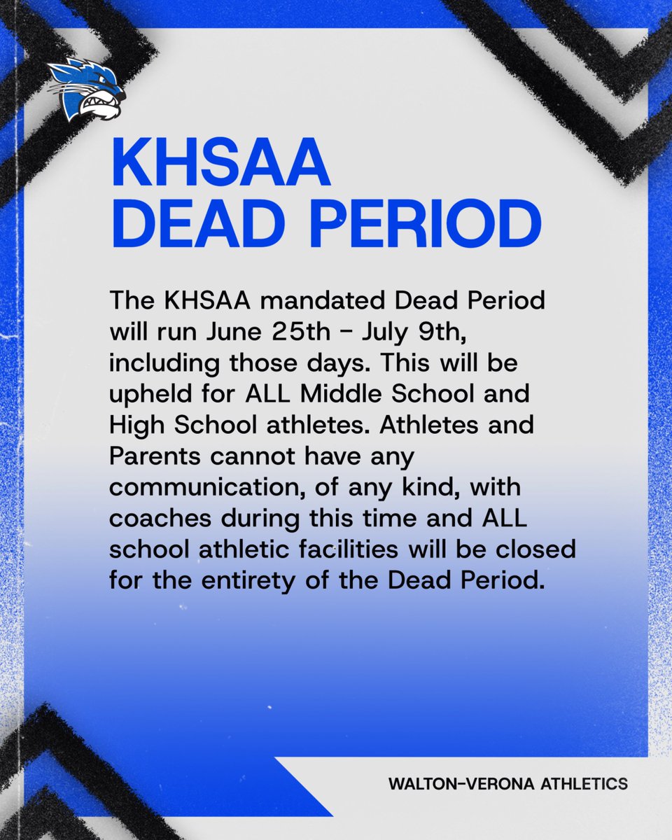 Dead Period reminder for all MS and HS athletes beginning next week! We hope our athletes, parents and coaches will use this time to unwind and recharge!