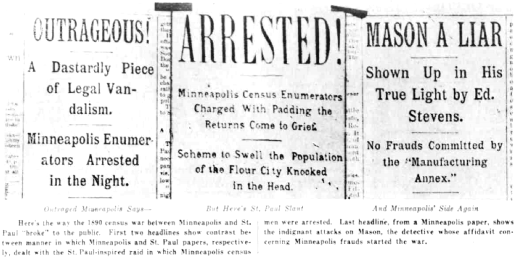 #OnThisDay June 17 1890: US Marshals from St Paul arrest 7 census takers in Minneapolis, starting the "Twin Cities Census War." St Paul accused Minneapolis padding its numbers, but St Paul is also found guilty. A new count shows Minneapolis is the larger city by 30,000 people.