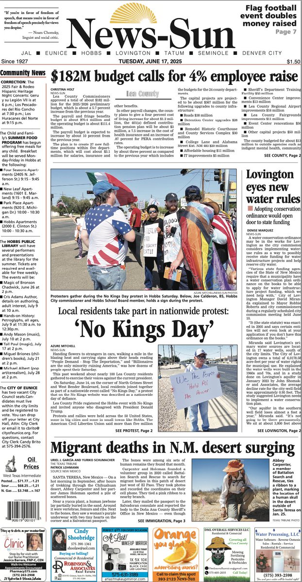 Today's edition: Locals rally for No Kings protest - mailchi.mp/dde9c8cad9cd/t…