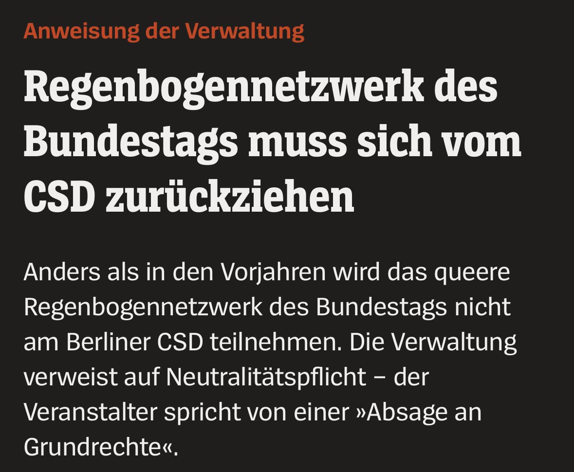 ErikMarquardt's tweet image. Das ist skandalös, Julia Klöckner.
Wenn das Regenbogennetzwerk des Bundestags beim CSD für Vielfalt wirbt, ist das kein Verstoß gegen die Neutralität, sondern gelebtes Grundgesetz: Gleichheit, Würde, Freiheit.
Das darf Bundestagsmitarbeitenden und -Netzwerken nicht verboten…