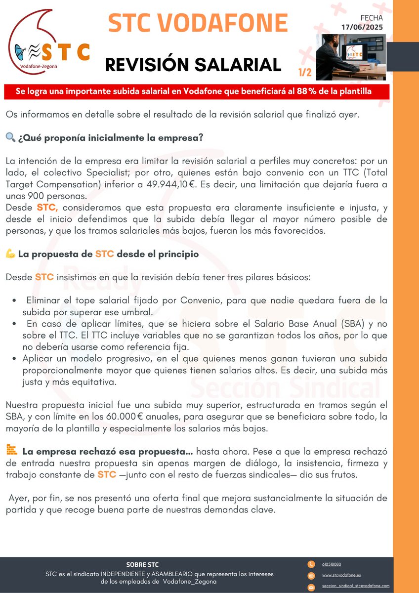 Comunicado sobre la negociación salarial en <a href="/vodafone_es/">Vodafone España</a>