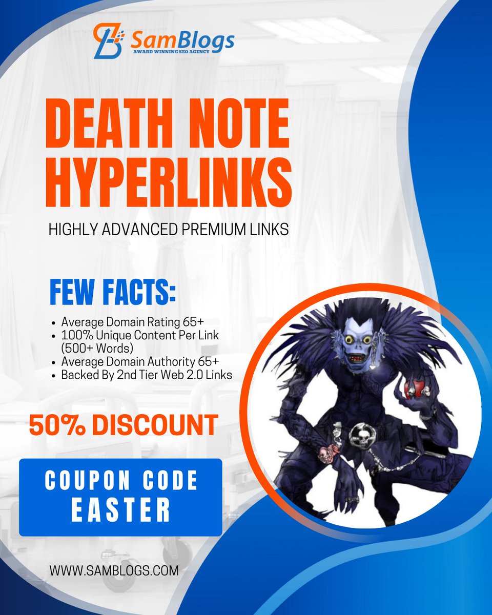 TheVikasSingal's tweet image. 🔥Massive Discount on Death Note HyperLinks – 50% OFF!

🌐Want better visibility? Unlock premium backlinks crafted for serious SEO growth.

👉 Learn More:
samblogs.com/death-note-hyp…

🎟 Coupon Code: EASTER

#DeathNoteHyperLinks #SpecialDiscount #SpecialOffer  #DigitalMarketing