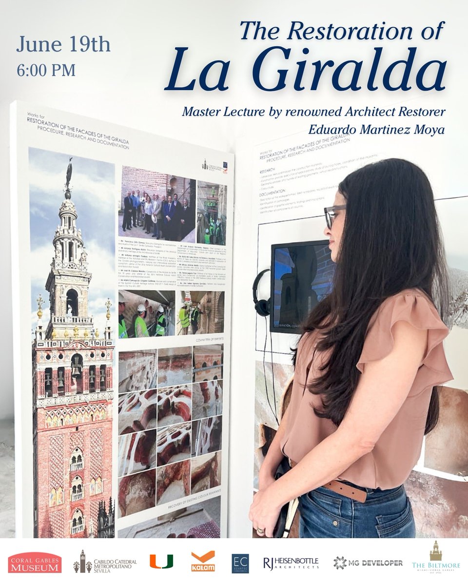 How do you restore a 12th-century minaret-turned-bell tower? Join architect Eduardo Martínez Moya for a master lecture on the restoration of Seville’s iconic La Giralda.

Thu, Jun 19 | 6 PM
Spanish with/ English translation
Tickets: shorturl.at/MAPh9

#CoralGablesMuseum