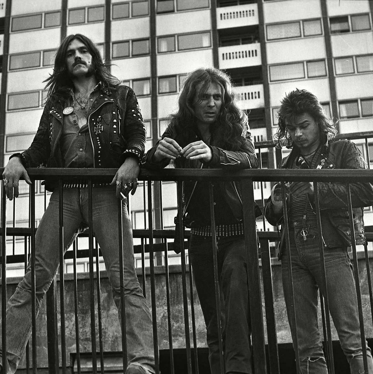 myMotorhead's tweet image. This photo from the 1st shoot with the 3 amigos line-up of Motörhead, taken in 1976 by Shiela Rock just before Manticore Studios in Fulham and laid down their first studio recordings. Will be released next week as The Manticore Tapes. Preorder now! motorhead.lnk.to/leavinhereTW