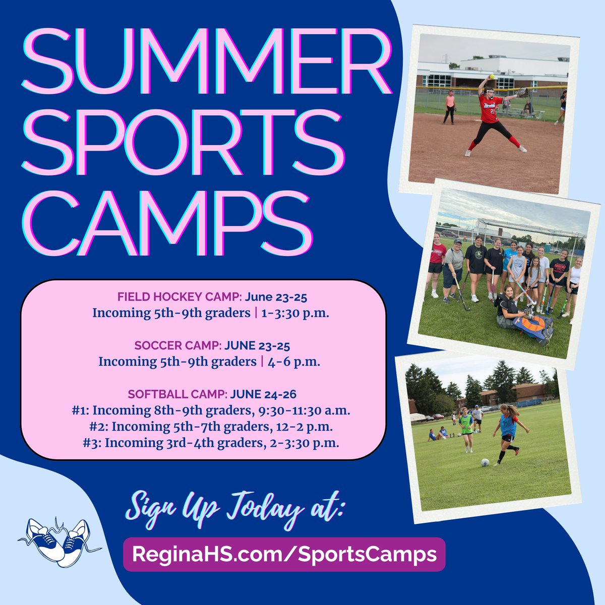 Regina High School (@reginawarrenmi) on Twitter photo Want to try something new or work on your skills? 
Sign up for #Regina's #FieldHockeyπ, #Soccerβ½, or #Softballπ₯ #summersportscamps that take place NEXT WEEK!
π±π»Spots are still available, but they're filling up quicklyβso be sure to sign up TODAY: ow.ly/UB8G50WaMjq Want to try something new or work on your skills? 
Sign up for #Regina's #FieldHockeyπ, #Soccerβ½, or #Softballπ₯ #summersportscamps that take place NEXT WEEK!
π±π»Spots are still available, but they're filling up quicklyβso be sure to sign up TODAY: ow.ly/UB8G50WaMjq