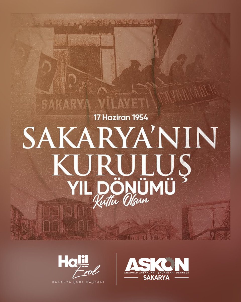 1400 yılının ikinci yarısında Tığcılar Köyü adıyla kurulan Adapazarı’nın, Kocaeli'den ayrılarak, 17 Haziran 1954 tarihinde SAKARYA adıyla il oluşunun yıldönümü kutlu olsun.
