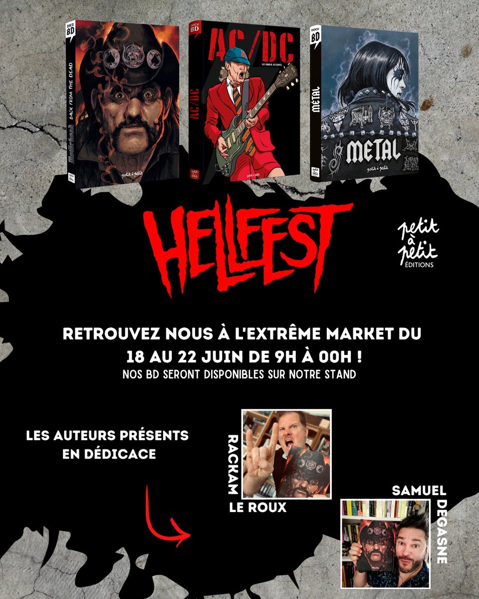 🔥 HELLFEST 2025 – ON Y SERA, ET ÇA VA DÉCHIRER ! 🔥

Du 18 au 22 juin on débarque à l’Extrême Market du Hellfest Open Air Festival  ! 🤘🔥

Et en plus, nos auteurs Rackam Le Roux et Samuel Degasne seront là pour des dédicaces métallisées 🤟

#Hellfest2025 #editionspetitapetit