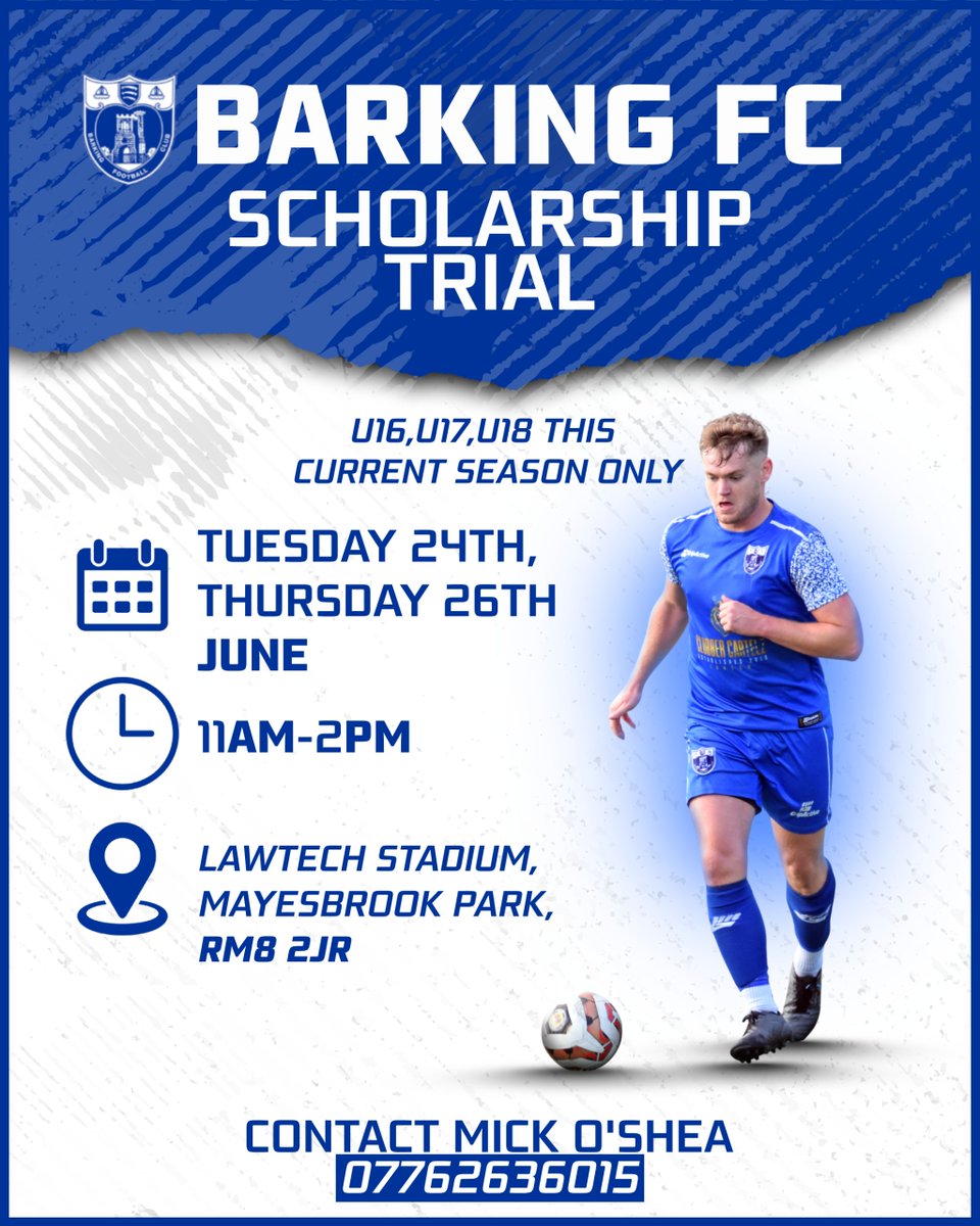 SCHOLARSHIP TRIALS 

Our next set of trials for our 2-year educational scholarship taking place next week are open for signup! We offer the equivalent of a 3 A-Level study programme, a great pathway into the U23 &amp; first team squads and the opportunity to play in the FA Youth Cup!