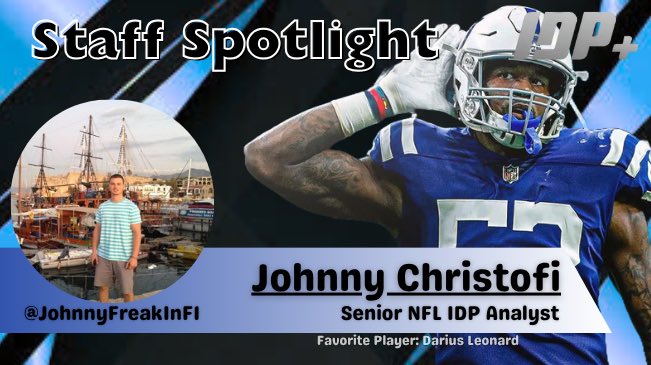 IDP+ Offense | Betting (@idp_plus) on Twitter photo 🚨Staff Spotlight🚨
Today, we highlight a man who loves to keep it HOT. Building futures by day in the construction industry; then churning out FIRE #FFIDP content late at night.
Meet <a href="/JohnnyFreakInF1/">JohnnyFreakInFantasy</a> - Senior NFL IDP Analyst
Favorite Player: Darius Leonard 🚨Staff Spotlight🚨
Today, we highlight a man who loves to keep it HOT. Building futures by day in the construction industry; then churning out FIRE #FFIDP content late at night.
Meet <a href="/JohnnyFreakInF1/">JohnnyFreakInFantasy</a> - Senior NFL IDP Analyst
Favorite Player: Darius Leonard
