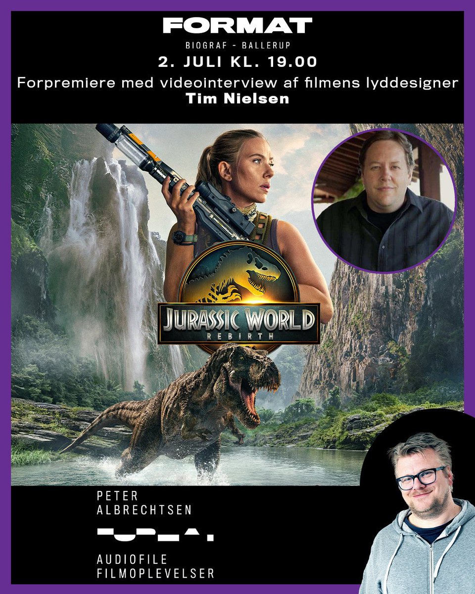På torsdag vises 28 Years Later i min #filmlydklub, men vi er allerede klar med næste event: forpremiere på den nye Jurassic World-film 2. juli. Tim Nielsen fra Skywalker Sound står for lyddesignet, og vi viser et videointerview med Tim før filmen. Billet: formatbio.dk/order_movie_ti…