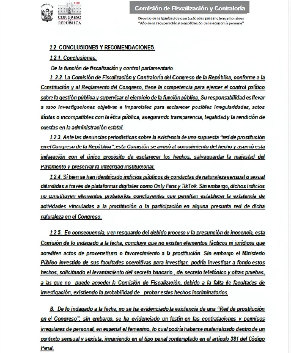 🔴Caso Andrea Vidal: revelan “festín” de contrataciones femeninas durante gestión de APP

El informe final de la Comisión de Fiscalización concluye que no existen pruebas sobre una red de prostitución, pero advierte que "se ha evidenciado un festín en las contrataciones y