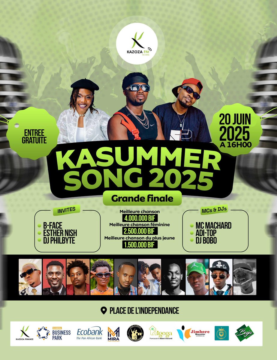 Sir_Umuhirwaa2's tweet photo. #KasummerSong 2025 is back ooh … 🔥🎶

C'est ce vendredi, gahunda izobera mw’ibarabara kuri place de l’indépendance. 🇧🇮

Wait... Tous ces artistes dans un seul show, En plus Kwinjir ni kubuntu ( 0 Fbu) 🎉🥵

Aha wohabura ?
Na cane kushobora kuja muri show utondeye n'igitoro 😂🔥 https://t.co/DW36wNQoOs