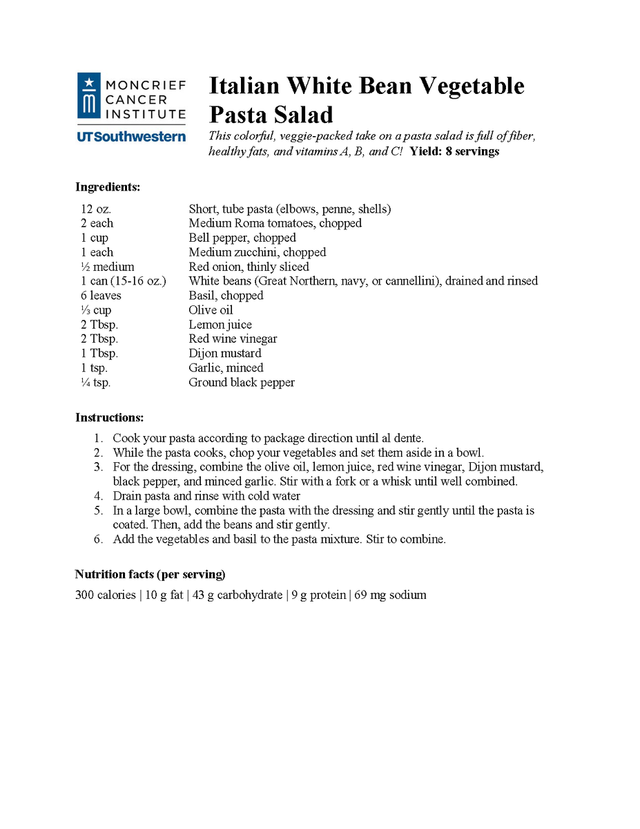 MoncriefCancer's tweet image. Our dietitian’s vegetable pasta salad recipe is full of protein, fiber, healthy fats, and vitamins A, B, and C. Add your favorite veggies to this nutritious, delicious, and easily customizable recipe. #NationalEatYourVegetablesDay