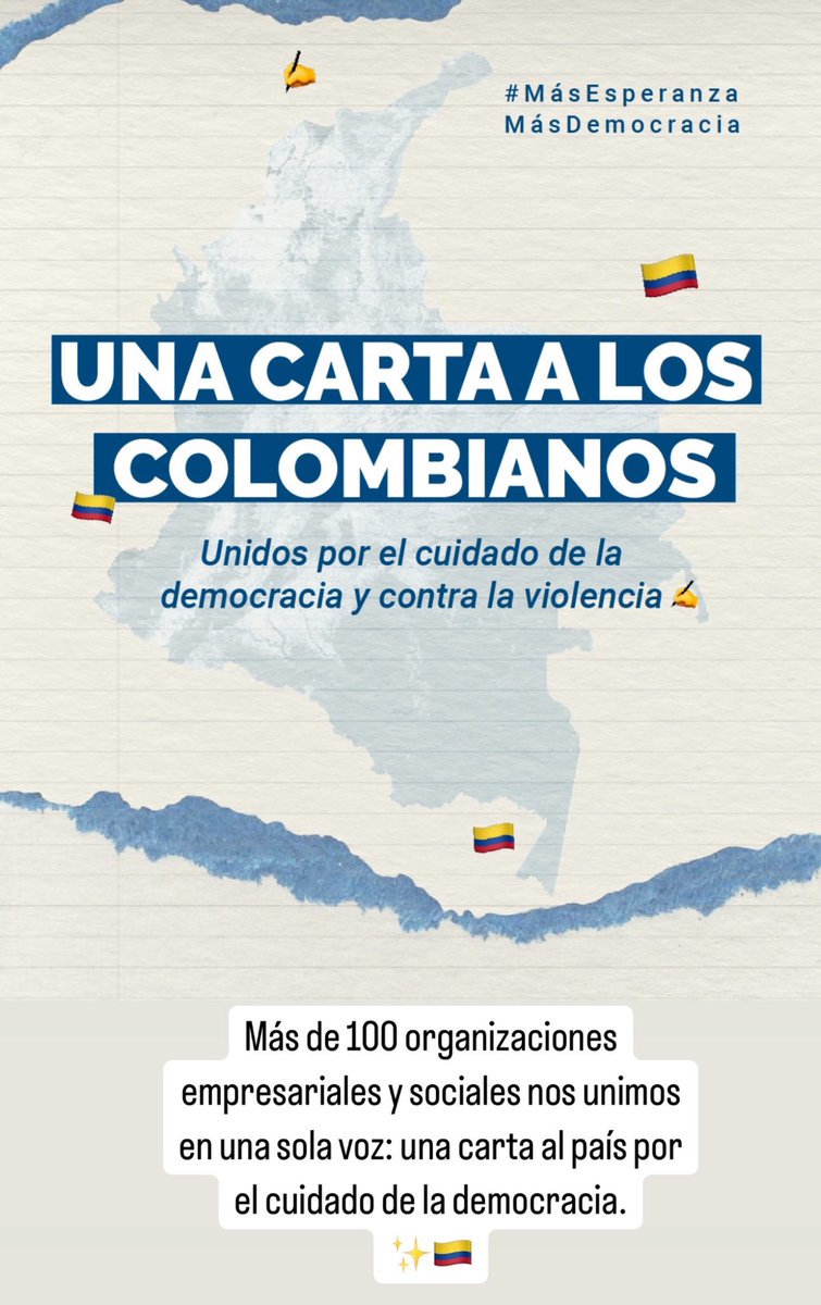 jrestrp's tweet photo. ¿Cómo se siente hoy Colombia? Herida por la violencia, la incertidumbre y el miedo, marcada por atentados, amenazas institucionales y sombras sobre la democracia. Pero también viva en millones que aún creen, que marchan en silencio, que piden futuro. Hoy más que nunca debemos rodear nuestras instituciones, defender el orden constitucional y exigir elecciones libres y seguras en 2026. La democracia no se improvisa ni se impone: se construye con reglas, confianza, paciencia y liderazgo ético. En medio de la tormenta, necesitamos líderes valientes que escuchen, que protejan la vida, que pongan límites, que no teman a la crítica y que comprendan su rol histórico. Solo así podremos transformar la angustia colectiva en esperanza compartida. Porque la seguridad no tiene ideología y cuidar la democracia es tarea de todos.

Reflexiones de más de 100 organizaciones del país incluida @UniversidadEIA