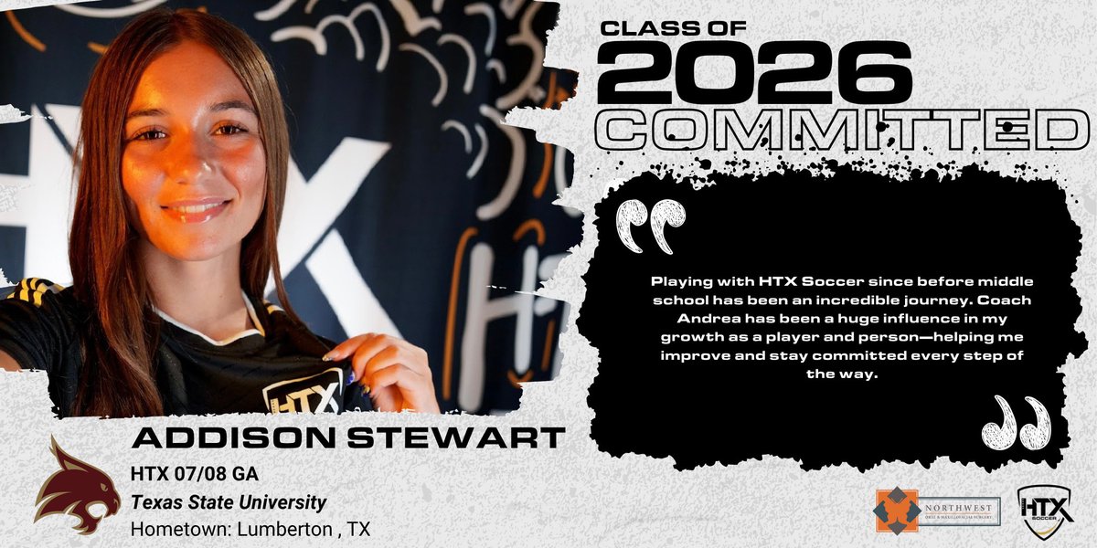 🚨 College Commitment 🚨

👦 Addison Stewart (@Addi_soccer08)
🚀 HTX 07/08 GA
🏫 Texas State University (@txstatesoccer)
🎓 Class of 2026

Congratulations on your commitment, Addi! ⚽🚀

#htxsoccer #htxcollegecenter @sports_recruits @girlsacademyleague