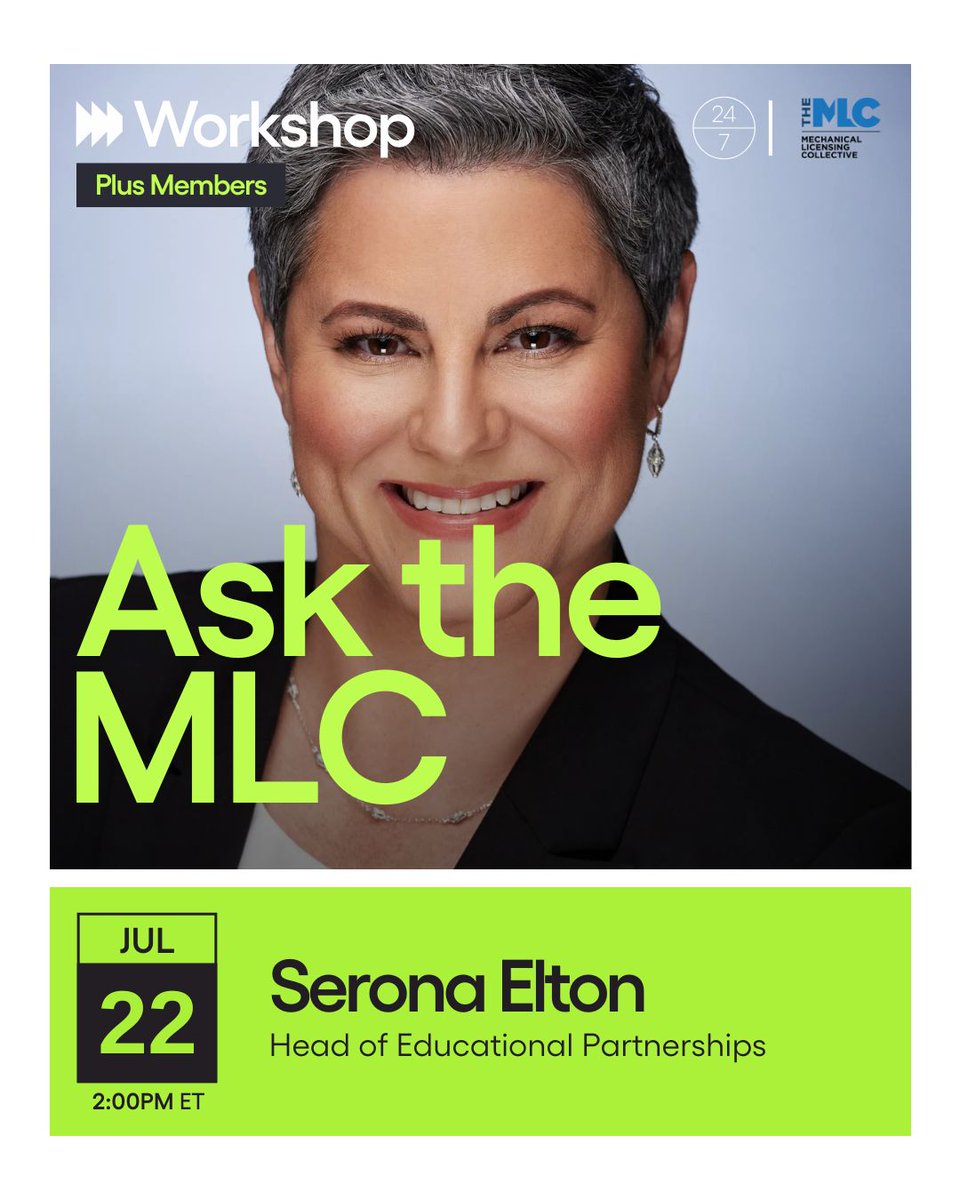 Here is the link to register for free - buff.ly/3geBIBq 
Confused about royalties or how The MLC actually works? Get clarity from the source. Join Serona Elton ( @seronaelton and @mlc_us ) on July 22 for Ask the MLC—a live Q&amp;A workshop built to help music creators