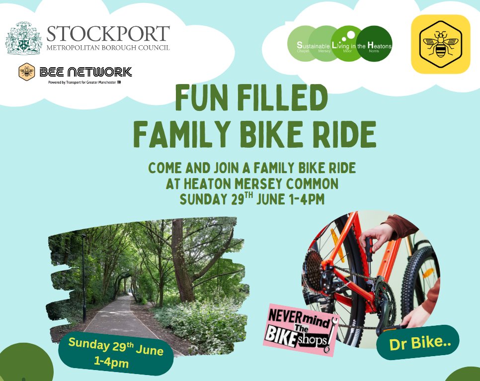 Join our friends <a href="/slheatons/">slheatons</a> on Sunday 29 June for a fun bike ride to see the newly completed walking and cycling route through Heaton Mersey Common.

Sign up here: tickettailor.com/events/sustain…