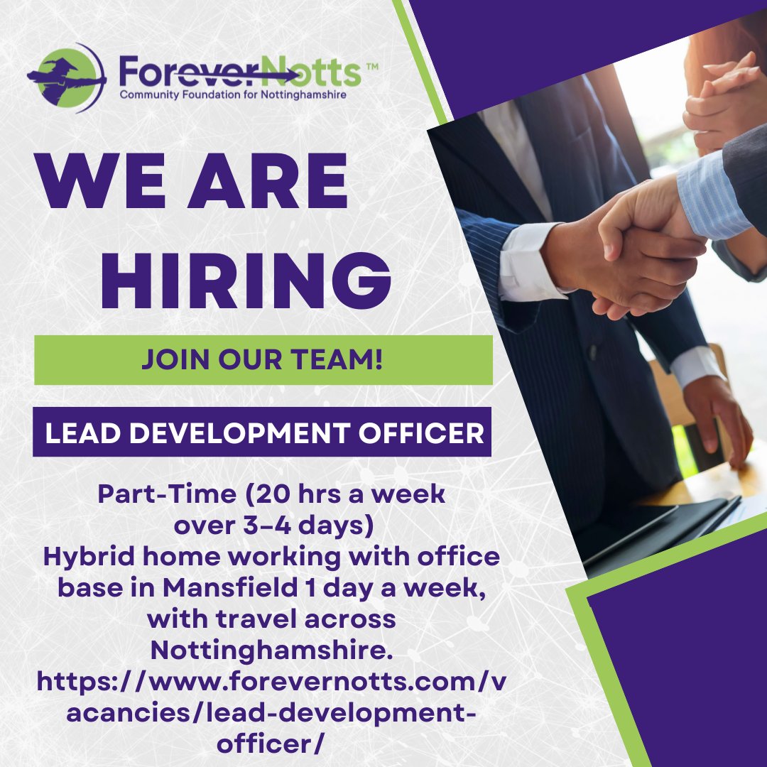 An exciting opportunity to secure a role with maximum feel good factor and enviable ethics. 20 hours a week, home-based with travel to the Mansfield office once a week and across the city and county for in-person meetings and events when appropriate. forevernotts.com/vacancies/lead…