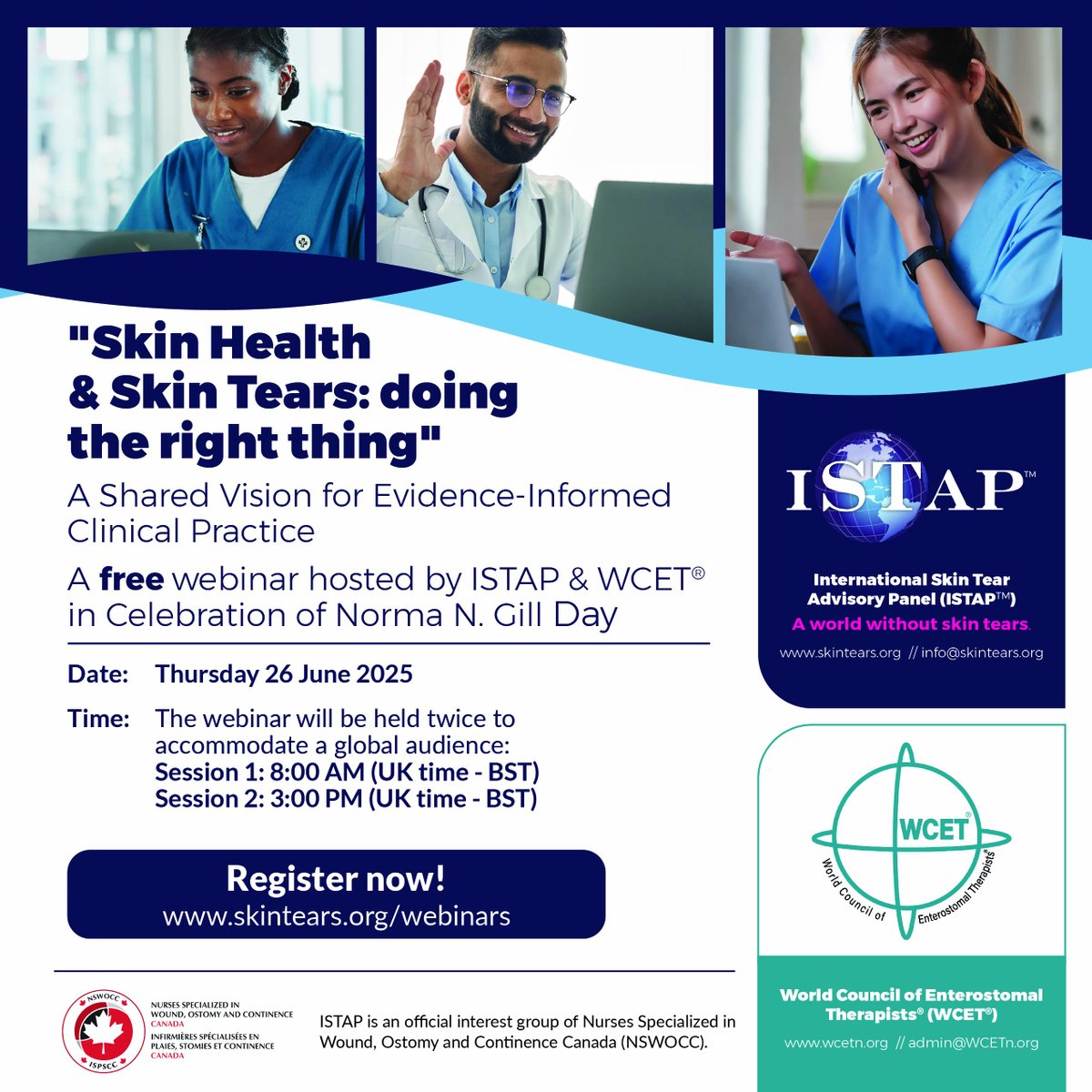 International Skin Tear Advisory Panel (ISTAP) (@skintears) on Twitter photo Join us for a FREE webinar next week on "Skin Health and Skin Tears" in celebration of Norma N. Gill Day! 🗓️ June 26, 2025
Two Sessions Available:
🕗 Session 1: 8:00 AM (UK): us02web.zoom.us/webinar/regist…
🕒 Session 2: 3:00 PM (UK): us02web.zoom.us/webinar/regist…
#SkinHealth #SkinTears Join us for a FREE webinar next week on "Skin Health and Skin Tears" in celebration of Norma N. Gill Day! 🗓️ June 26, 2025
Two Sessions Available:
🕗 Session 1: 8:00 AM (UK): us02web.zoom.us/webinar/regist…
🕒 Session 2: 3:00 PM (UK): us02web.zoom.us/webinar/regist…
#SkinHealth #SkinTears