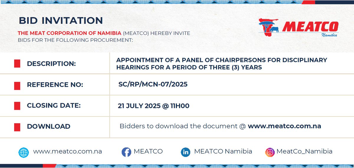Bidders Invitation!
#meatco4nam #pmu #requestforproposals