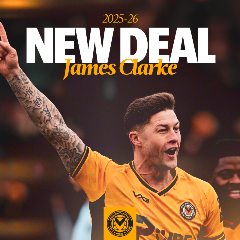 NewportCounty's tweet photo. ✍️ Newport County is pleased to confirm that James Clarke has signed a new one-year contract with the club.

Clarke, who joined the Exiles in 2021, extends his stay at Rodney Parade into a fifth season 💪

#OneClubOneCounty