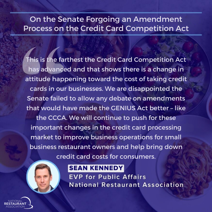 WeRRestaurants's tweet photo. “This is the farthest the Credit Card Competition Act has advanced…” — Sean Kennedy 

Even without a floor vote, momentum is building to lower swipe fees and support small businesses. 

We’re not done yet. 

#CCCA #PolicyThatServes https://t.co/nSWeIWWHVn