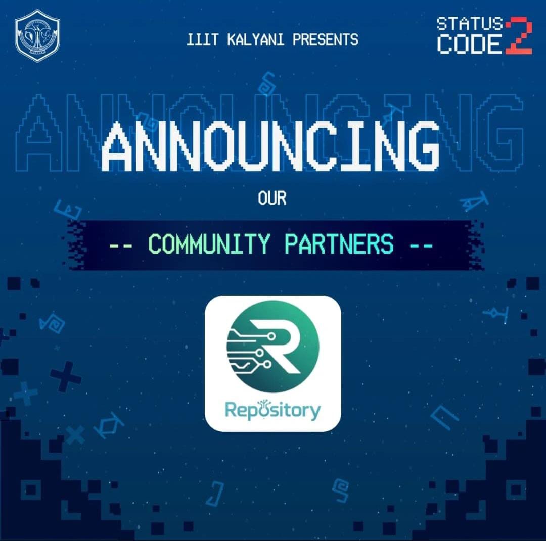 repository_org's tweet photo. 🚨 Big News!
We’re official partners with StatusCode 2 — one of the most awaited tech fests of the year! 💻🔥

Register through our link for an exclusive edge in the selection process! 🎯👉 https://t.co/YqeNngAdFS

Let’s show up loud &amp; proud! 💪🚀 #StatusCode2 #Hackathon https://t.co/LB4l5MmVF3