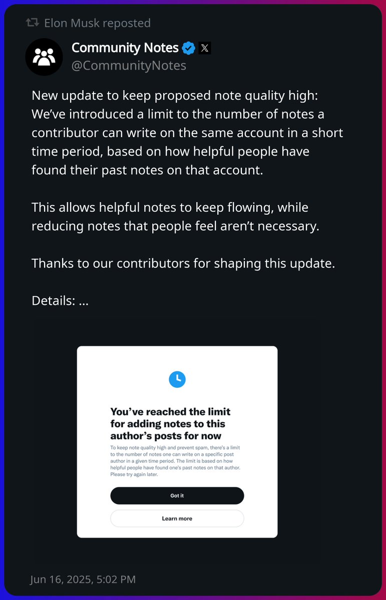 Elon Musk reposted a post from Community Notes x.com/elonmusk/statu…