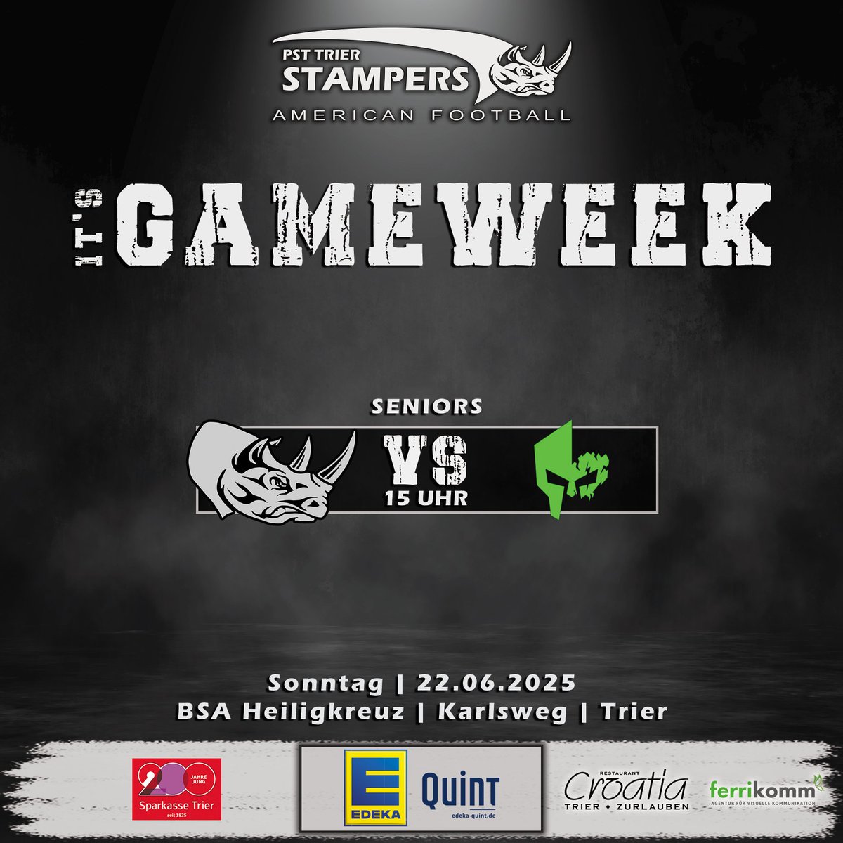 TrierStampers's tweet photo. It's GAMEWEEK 

Sonntag 15 Uhr gegen die Bad Kreuznach Warriors auf der BSA Heiligkreuz. https://t.co/gt5Oc4QdbA