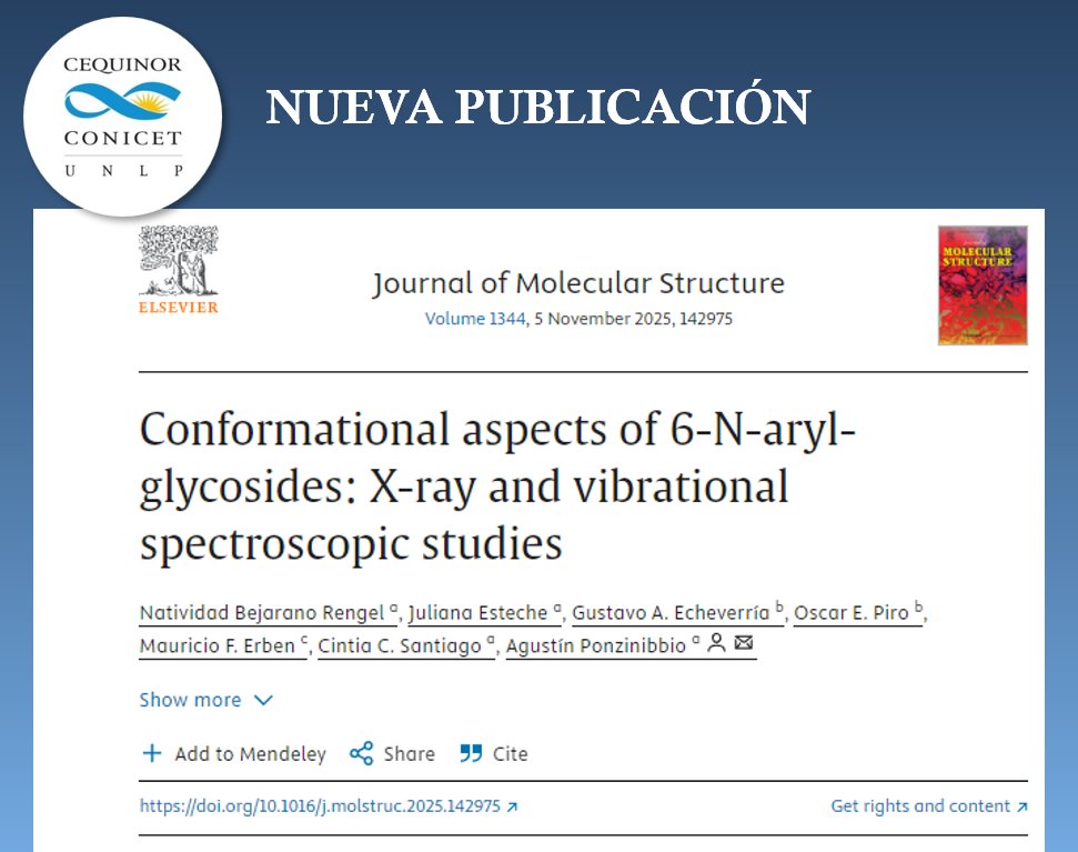 CEQUINOR (@cequinor_ok) on Twitter photo NUEVA PUBLICACION:
"Conformational aspects of 6-N-aryl-glycosides: X-ray and vibrational spectroscopic studies"
doi.org/10.1016/j.mols…
📢Compartimos el reciente trabajo interdisciplinario realizado entre el CEQUINOR, el CEDECOR y el IFLP.
<a href="/CONICETDialoga/">CONICET Dialoga</a> <a href="/ElsevierLatam/">Elsevier LATAM</a> #ftir NUEVA PUBLICACION:
"Conformational aspects of 6-N-aryl-glycosides: X-ray and vibrational spectroscopic studies"
doi.org/10.1016/j.mols…
📢Compartimos el reciente trabajo interdisciplinario realizado entre el CEQUINOR, el CEDECOR y el IFLP.
<a href="/CONICETDialoga/">CONICET Dialoga</a> <a href="/ElsevierLatam/">Elsevier LATAM</a> #ftir