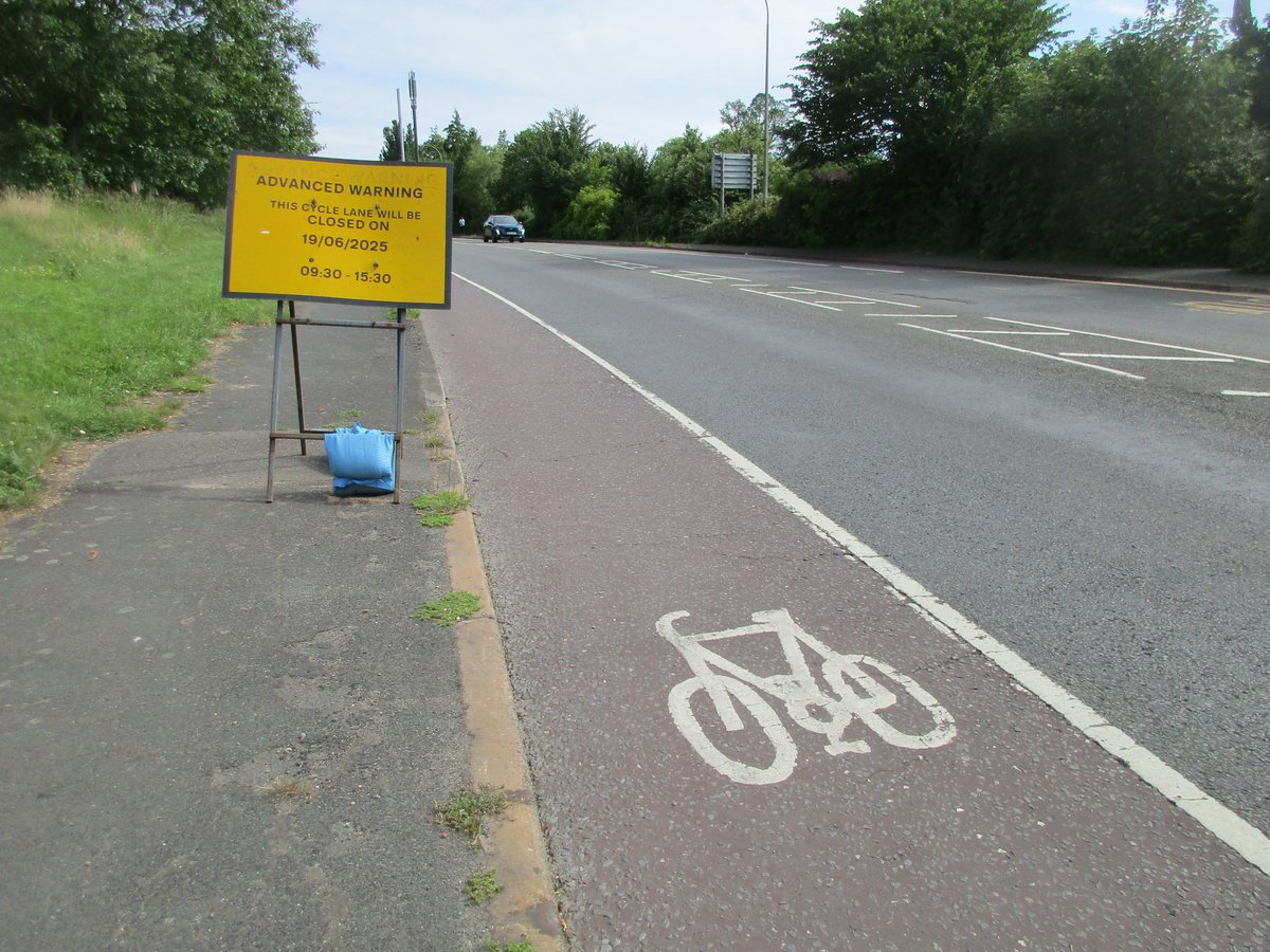 Closure of the A23 cycle lane on Thursday 19th June as it passes Patcham by the Peace Park.